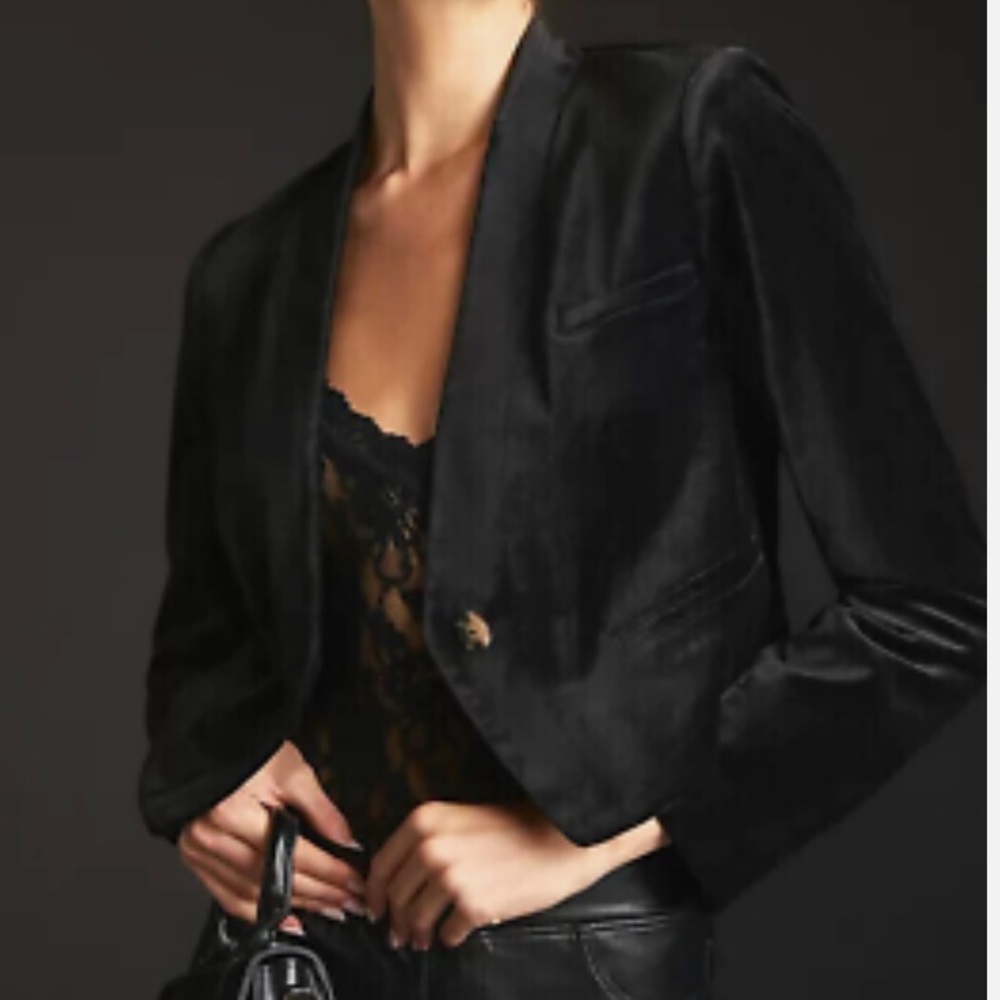 Anthropologie Cropped Velvet Tuxedo Blazer (Black) - US12